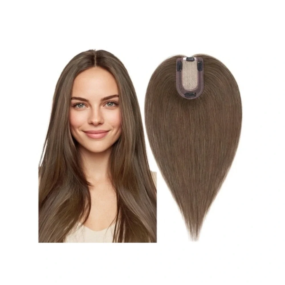 MY-LADY Human Hair Topper 8 Inch Medium Brown 150% Density Silk Base Hairpiece